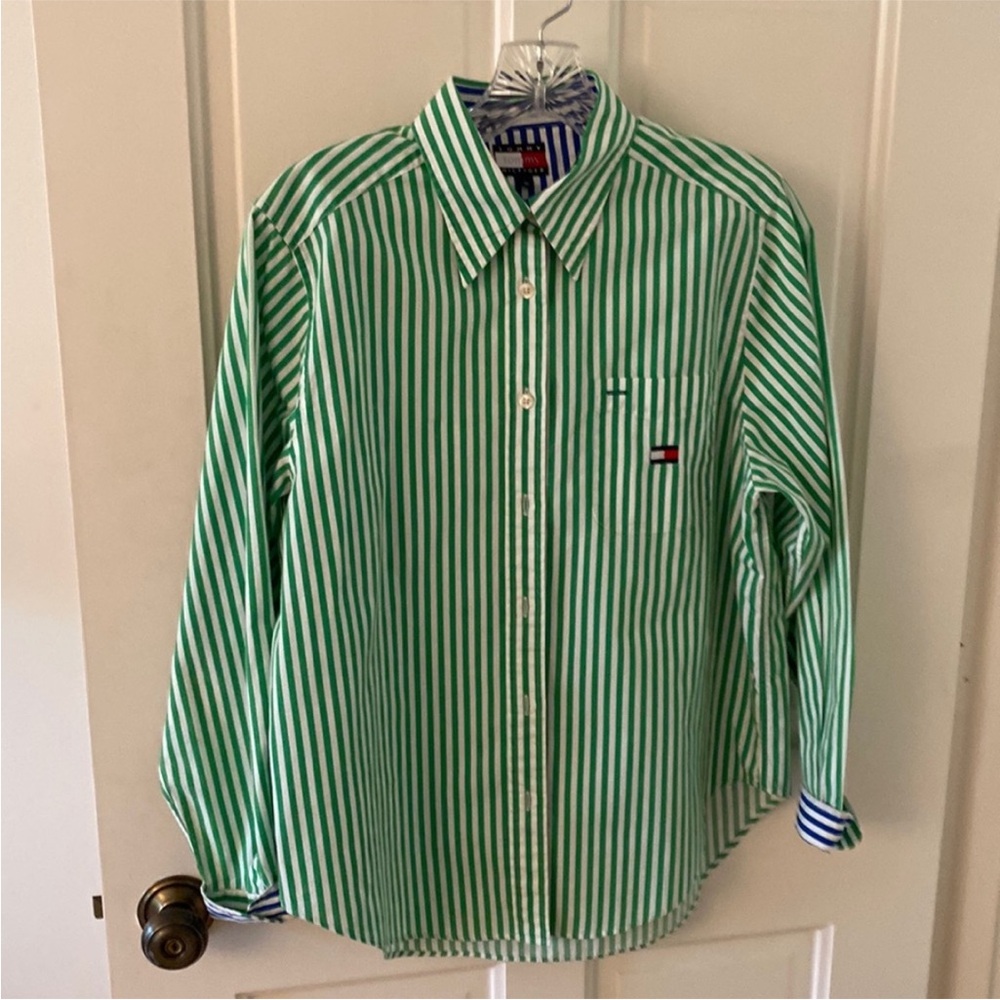 {{Tommy Hilfiger}} Green Striped Button-Down Shirt